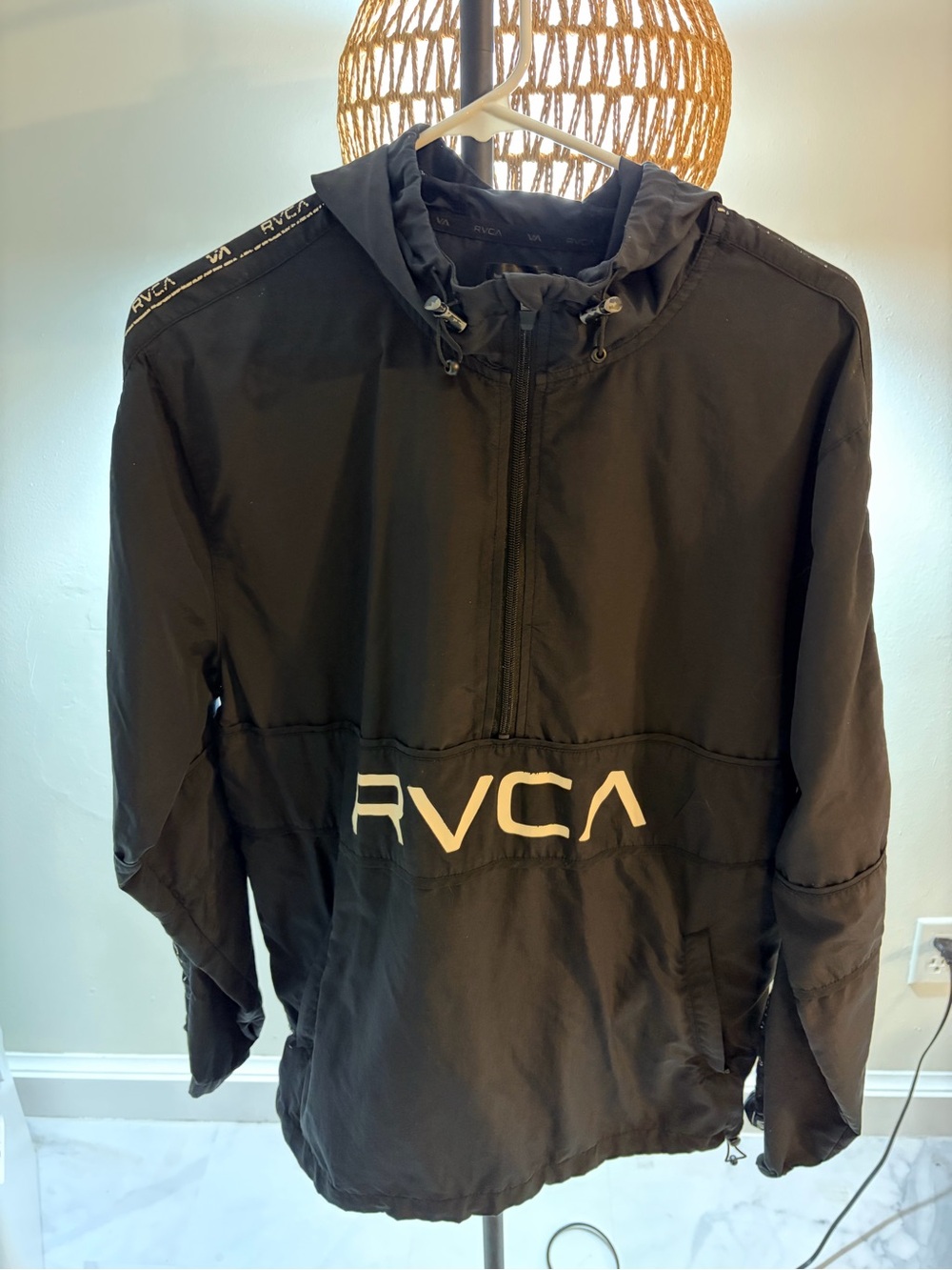 RVCA Black Pullover Rain Anorak with Hood